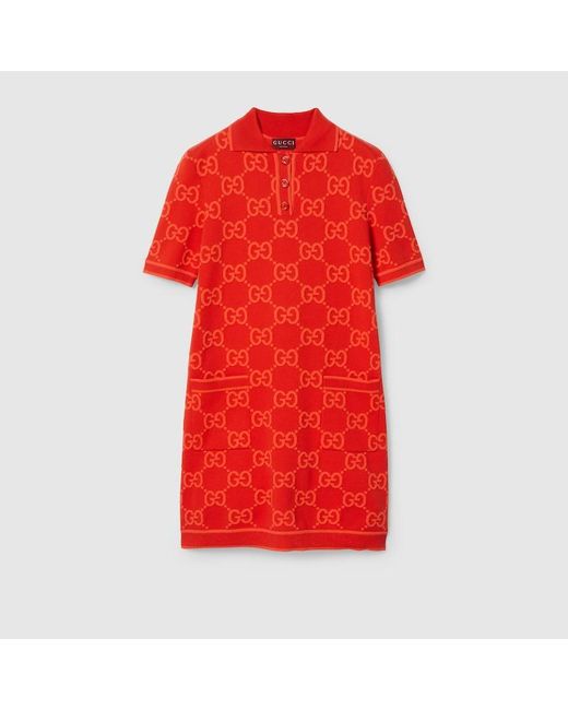 Gucci Red GG Cotton Polo Dress