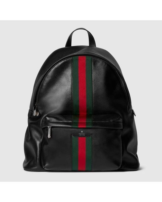 Gucci Black Web Trademark Leather Backpack for men