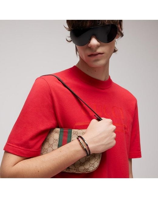 Gucci Black Leather Double Bracelet With Script