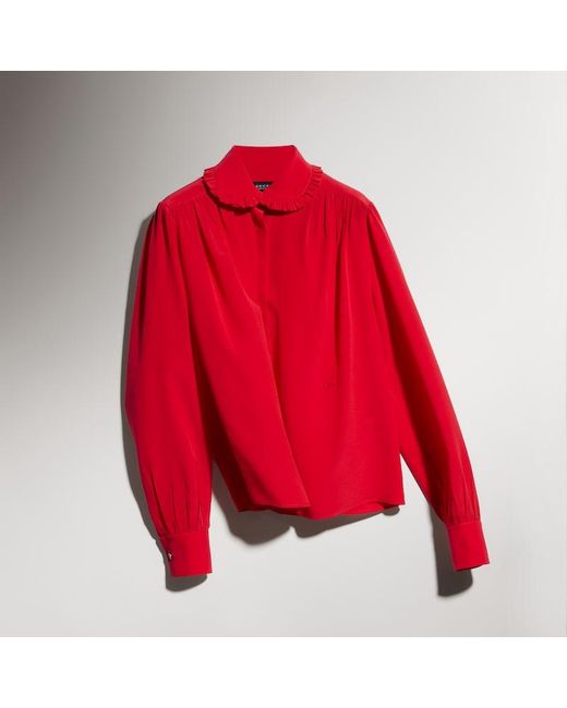 Gucci Red Silk Crêpe De Chine Shirt With Embroidery, Size 46 It, Ready-To-Wear