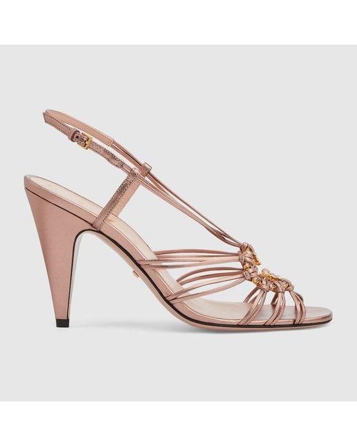 Sandalo Con Tacco Alto E Cristalli di Gucci in Pink