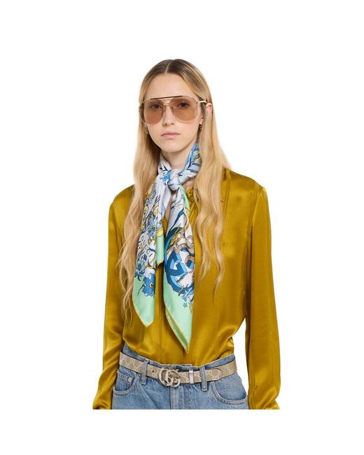 Gucci Blue Printed Silk Carré