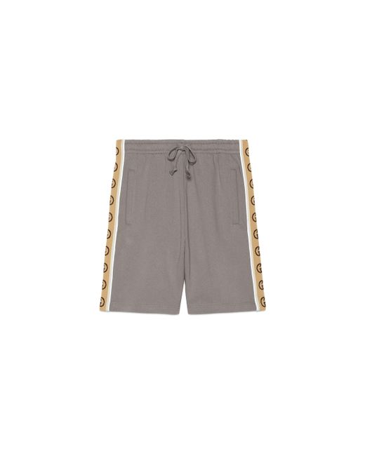 Grey Gucci Cotton Jersey Shorts Gucci Grey Logo Striped Drawstring