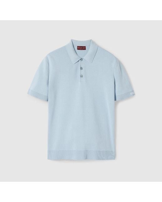 Gucci Blue Silk Cotton Knit Polo Shirt for men