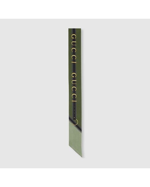 Gucci プリント シルクツイル リボン, グリーン, シルク Green