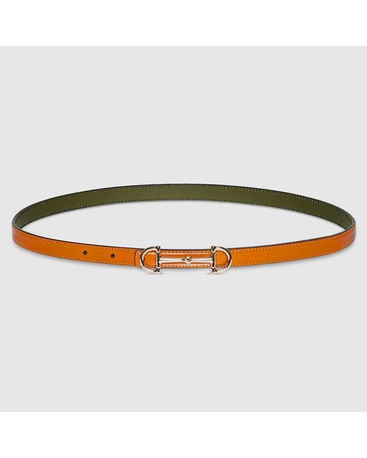 Gucci Orange Reversible Thin Belt With Horsebit, Size 100