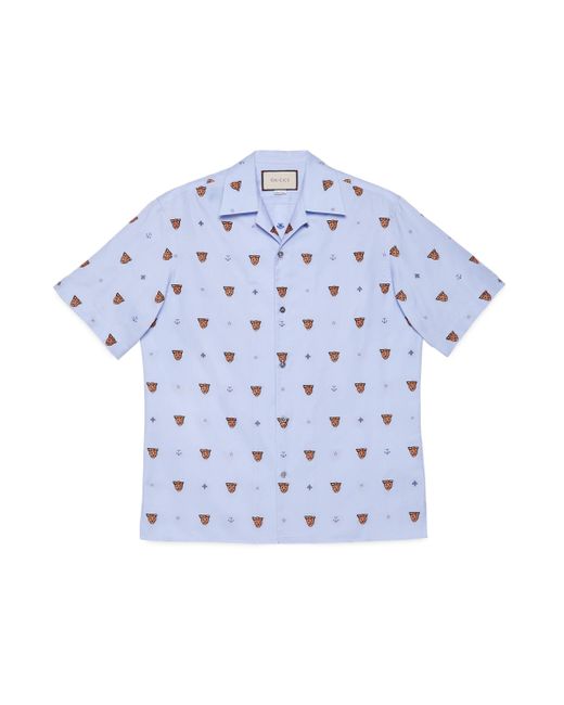 Gucci Blue Tiger Head And Symbols Fil Coupé Shirt for men