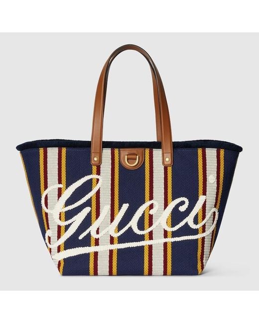 Gucci Mittelgroßer Shopper Aus Canvas Mit Stickerei in Blue für Herren