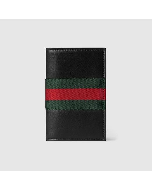 Gucci Black Web Trademark Card Case, Leather for men