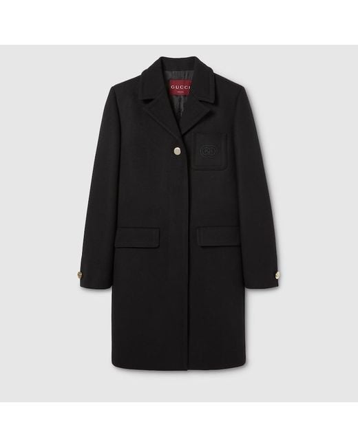 Gucci Black Batavia Wool Coat With Patch