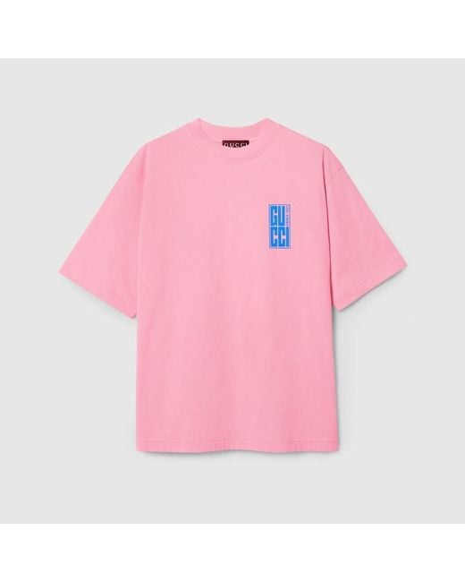 T-shirt In Jersey Di Cotone Con Stampa di Gucci in Pink da Uomo