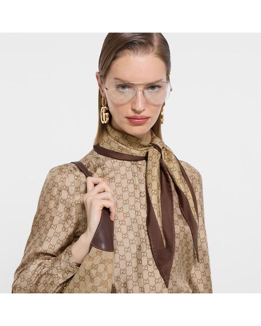 Gucci Brown Printed Silk Twill Diamond Scarf