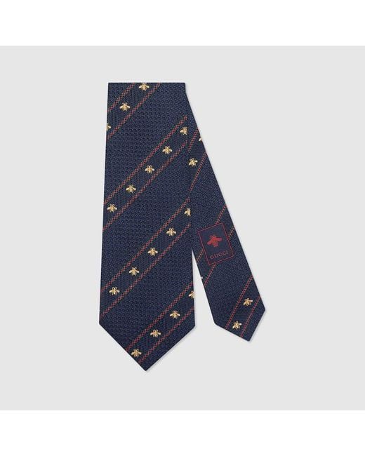 Cravate en soie à abeilles et bandes Web Gucci pour homme en coloris Blue