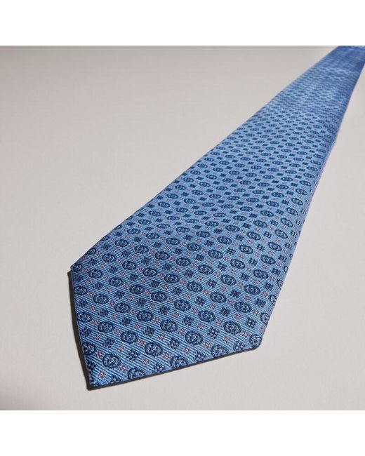 Gucci Blue Interlocking G Silk Jacquard Tie for men