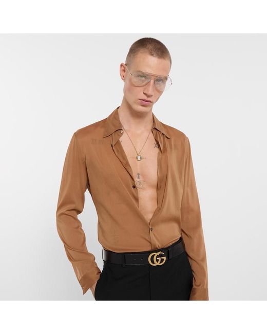 Gucci Brown Silk Stretch Chiffon Shirt, Size 15 for men