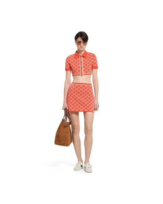 Gucci Red Gg Fine Cotton Jacquard Skirt
