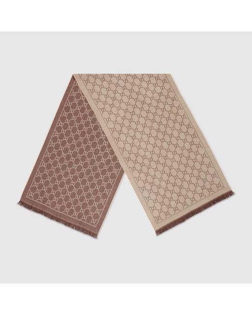 Gucci Natural Jacquard Wool Scarf With Gg Motif