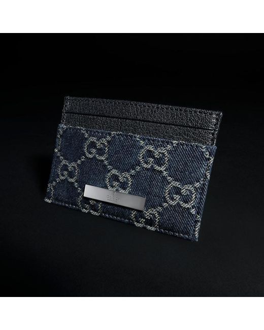 Gucci Blue Card Case With Plaque