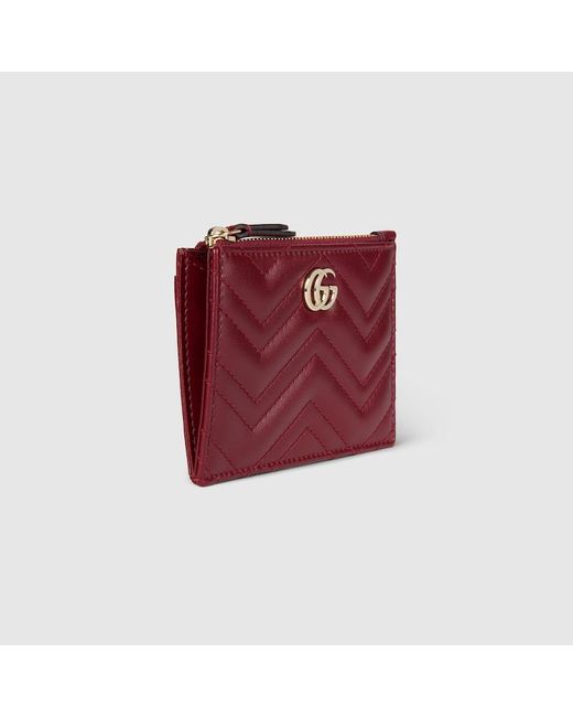 Gucci Red Gg Marmont Zip Key Pouch