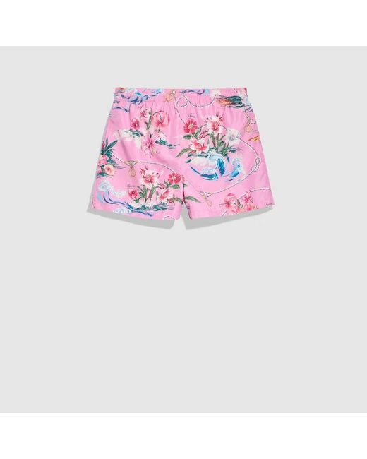 Gucci Pink Printed Polyester Poplin Swim Shorts for men