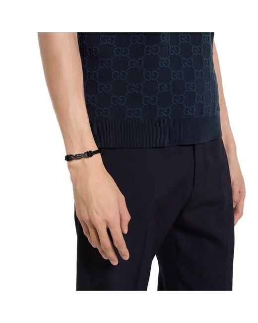Gucci Black Braided Bracelet With Piston Detail