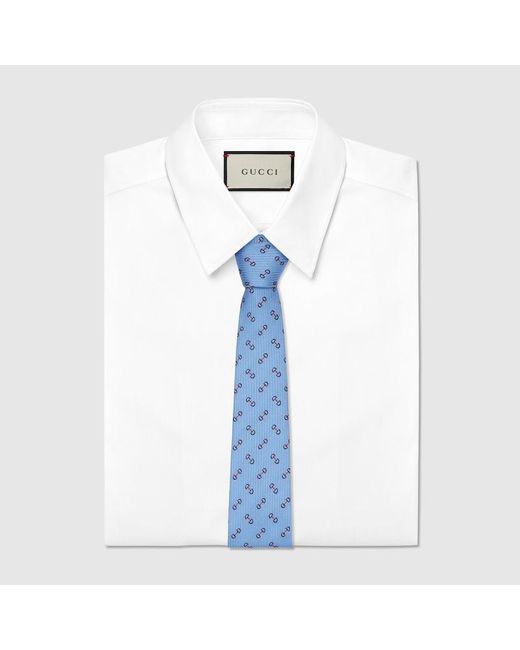 Gucci Blue Horsebit Silk Jacquard Tie for men