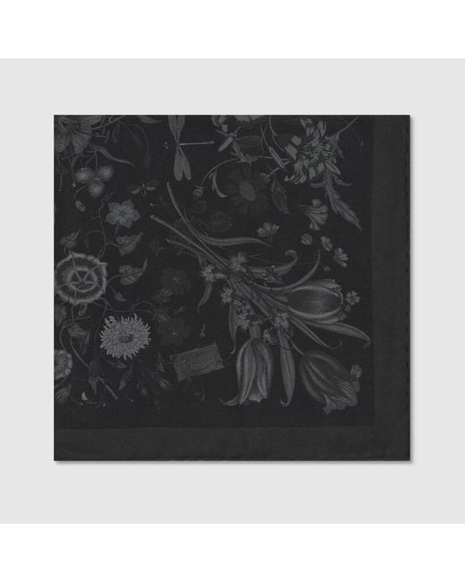 Gucci Black Printed Cotton Silk Pocket Square for men