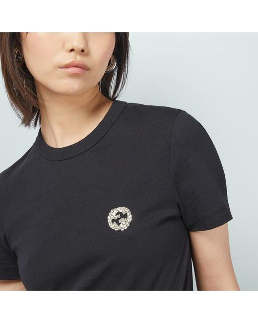 Camiseta Punto de Algodón con GG Entrelazada Gucci de color Black