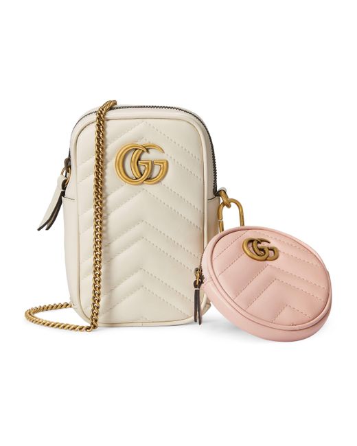Gucci White GG Marmont Mini Bag And Coin Purse