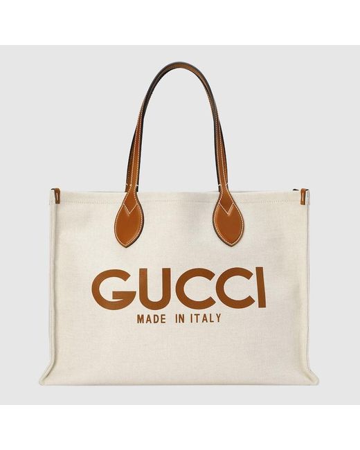 Gucci Natural Medium Tote Bag With Print