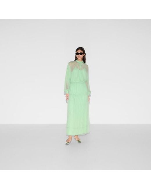 Gucci シルクシフォンクレポン トップ, グリーン, ウェア Green