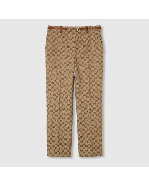 Gucci ホースビット付き Ggキャンバス パンツ, ブラウン, ウェア Natural