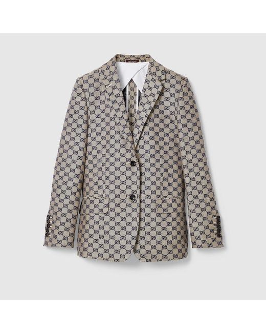 Gucci Gray GG Linen Blend Canvas Jacket