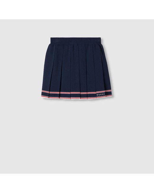 Gucci AUS Blue Pleated Skirt With Striped Trim