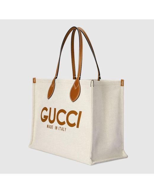 Gucci Natural Medium Tote Bag With Print