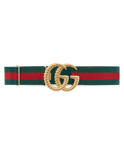 Gucci Red Web Elastic Belt With Torchon Double G Buckle
