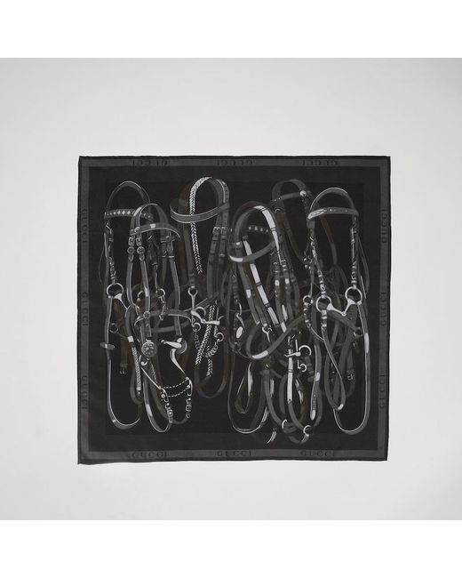 Gucci Black Printed Cotton Silk Pocket Square for men