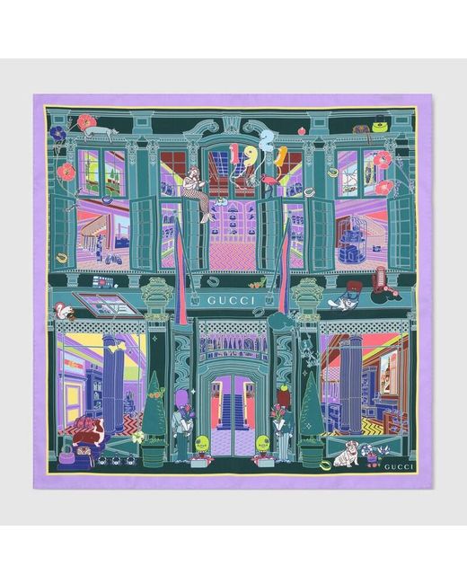 Gucci Green Printed Silk Twill Carré