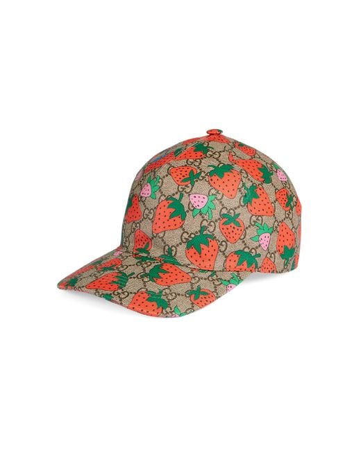 Gucci Natural GG Baseball Hat With Strawberry