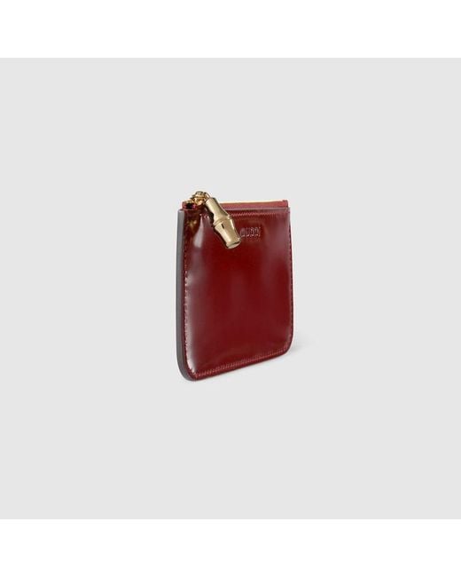 Gucci Red Key Pouch With Bamboo