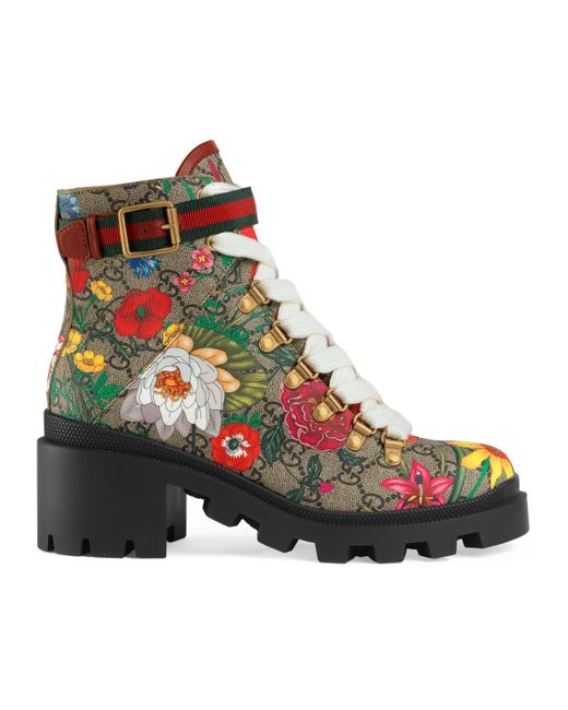 Gucci Natural GG Flora Ankle Boot