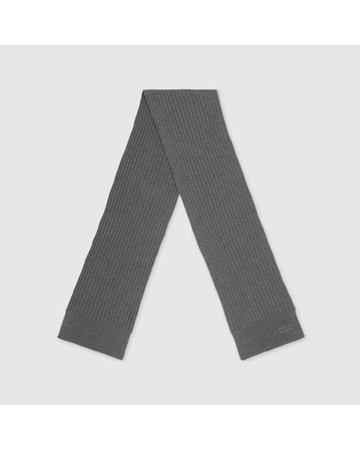 Gucci Gray Knit Wool Scarf With Logo for men