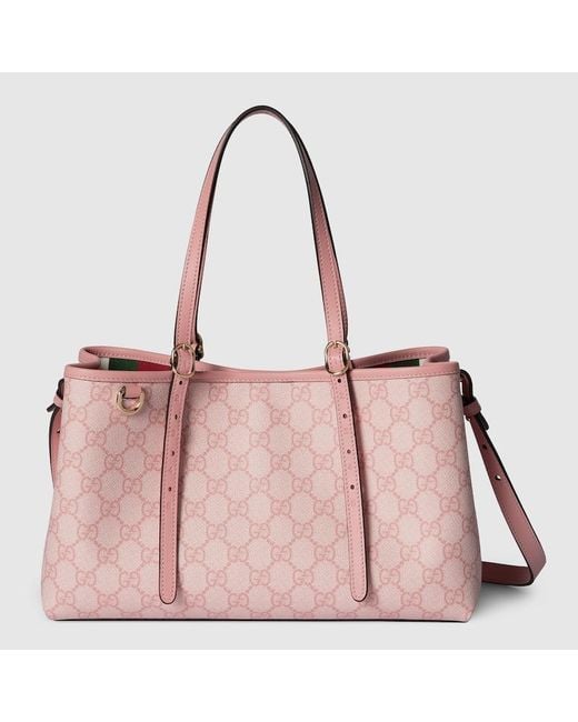 Gucci Pink Gg Emblem Medium Tote Bag, Gg Canvas
