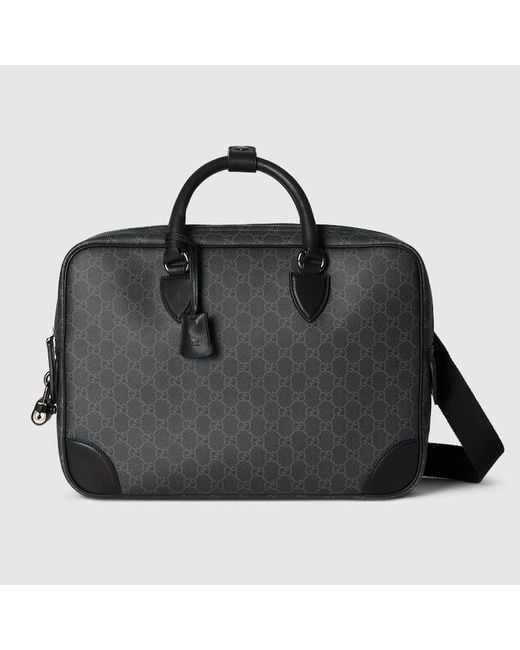 Gucci Black Gg Emblem Medium Briefcase, Gg Canvas for men