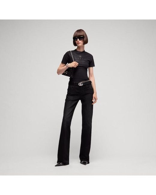 Gucci Black Flared Stretch Cotton Denim Pants