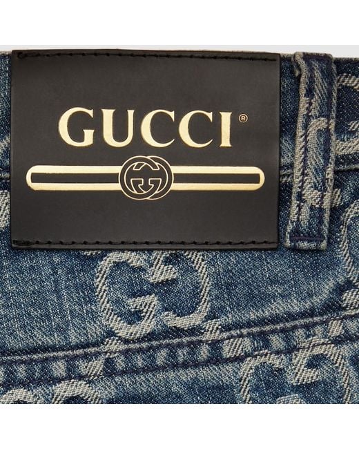 Gucci Blue GG Jacquard Denim Pant for men
