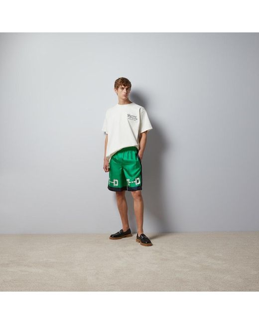 Shorts In Seta Con Stampa Morsetto di Gucci in Green da Uomo
