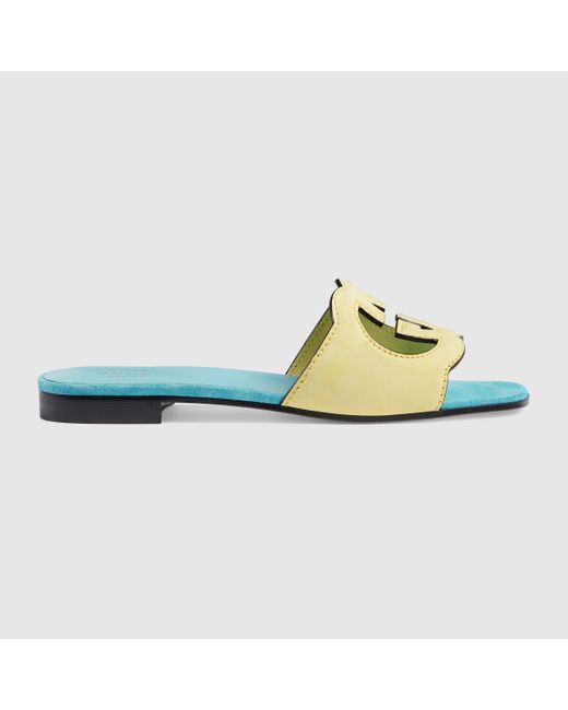 Gucci Blue Interlocking G Cut-out Slide Sandal