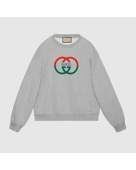 Gucci Gray Cotton Jersey Printed Sweatshirt for men
