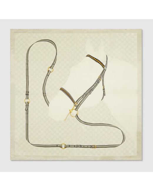 Gucci Natural Printed Gg Silk Jacquard Carré, Silk